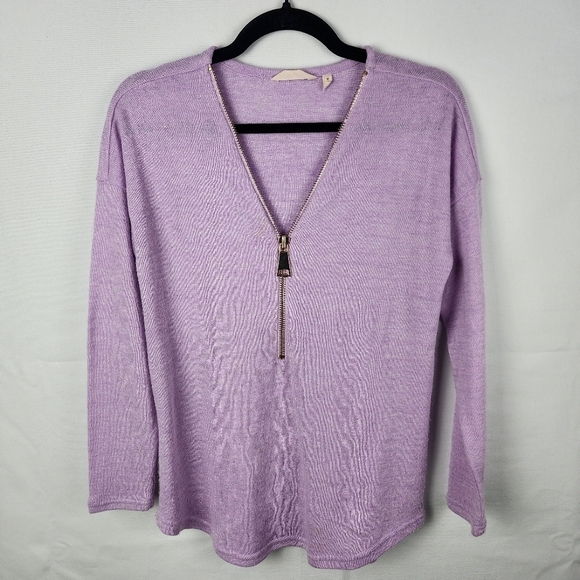 Soft Surroundings Valentina Zipper Neck Knit Sweater Light Purple Size Medium - Picture 1 of 7
